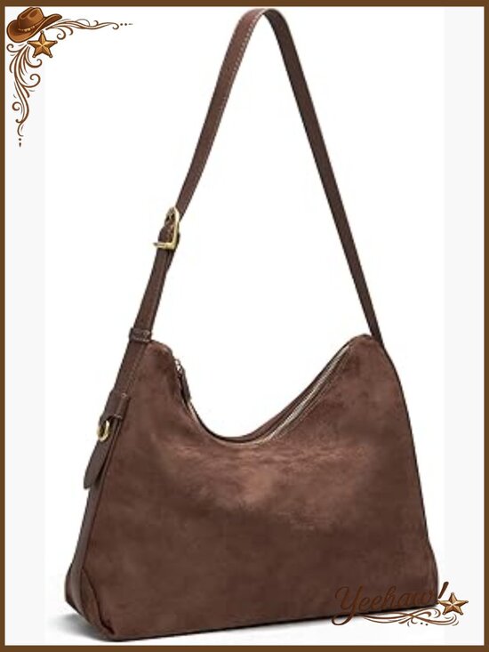 Handbags - Slouchy Suede Hobo Shoulder Bag with Multiple Pockets